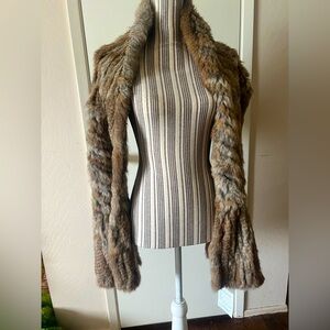Brown Knit Rabbit Fur Scarf or Wrap w/ Textured Design
